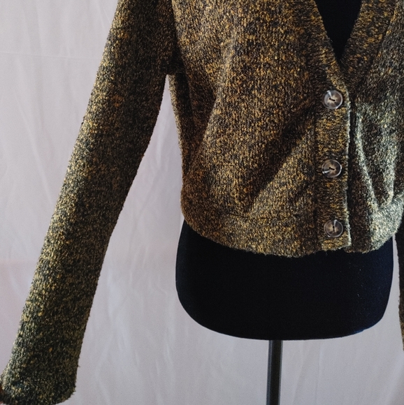 Women's V Neck Crop Cardigan Long Sleeve Black Brown Size Large - Picture 4 of 6